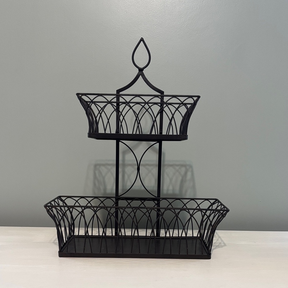 Southern Living At Home Farmhouse Tiered Basket SLAH Metal Country Cozy Cottage